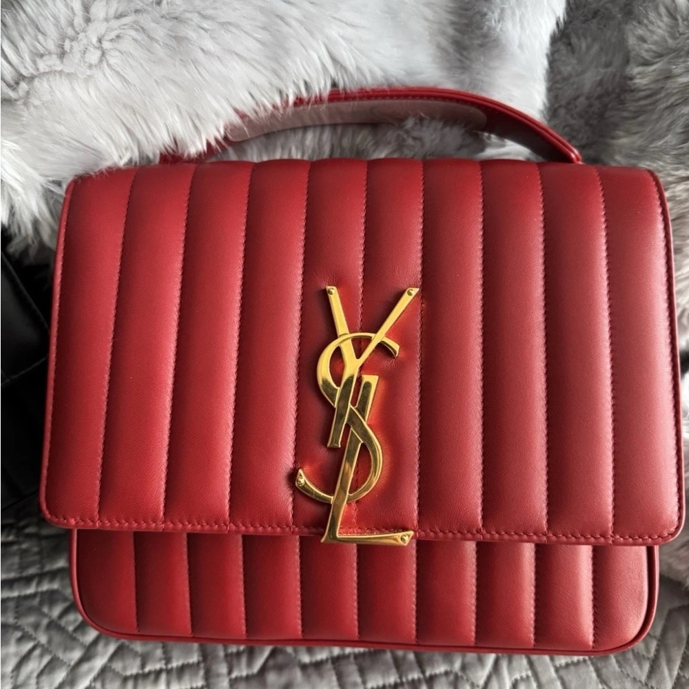 Yves Saint Laurent Red Rouge Eros Vicky Large Shoulder Bag